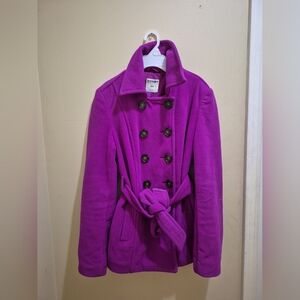 Old Navy Purple Trench Coat Double-Breasted Mid-Length